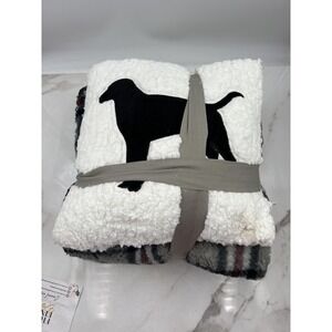 Woolrich Sherpa Throw Blanket and Pillow Set 50x60 Gray Red Plaid Dog Applique